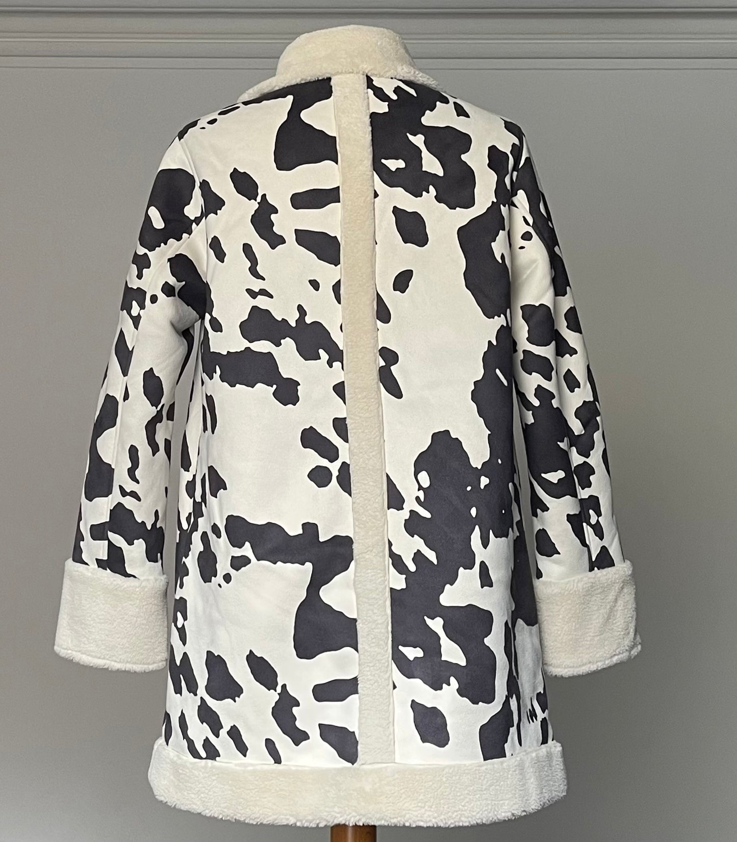 Annorlunda Cow Print Faux Suede Jacket