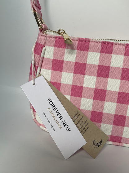 Forever New 90s baguette bag in pink check