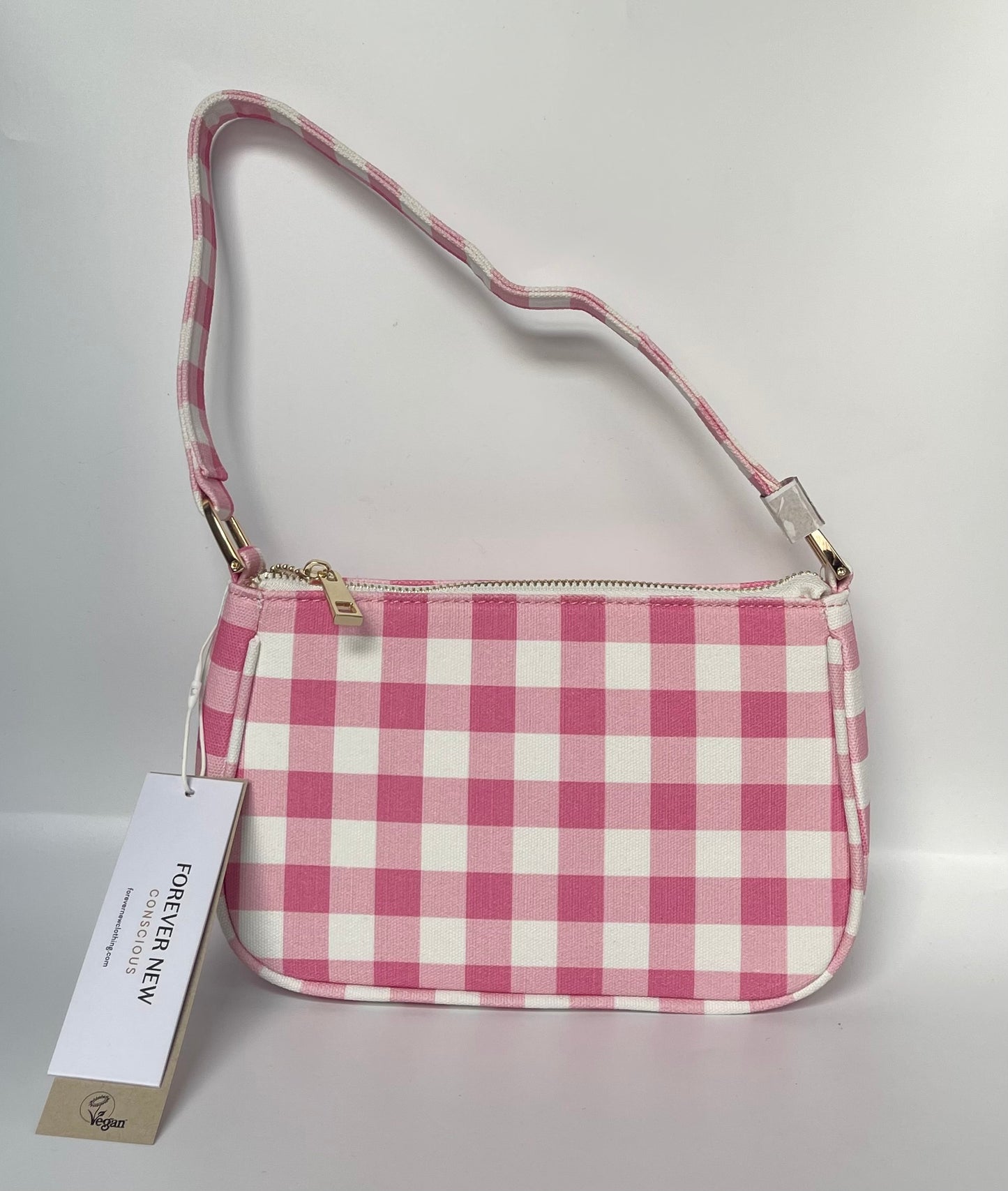 Forever New 90s baguette bag in pink check