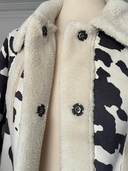 Annorlunda Cow Print Faux Suede Jacket