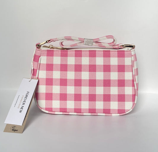 Forever New 90s baguette bag in pink check