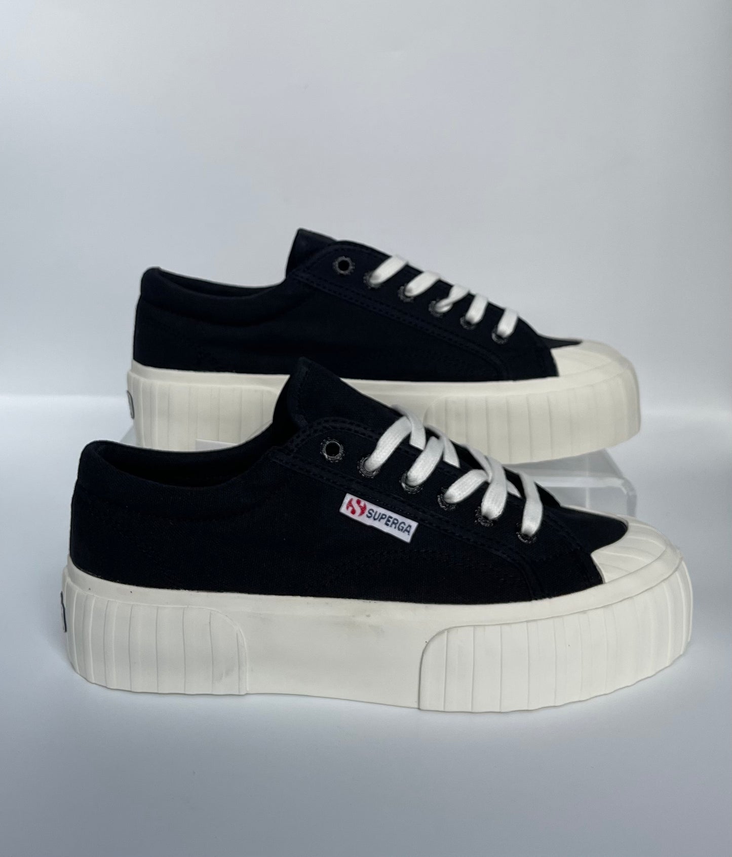 Superga 2631 Stripe Platform Trainers, Black