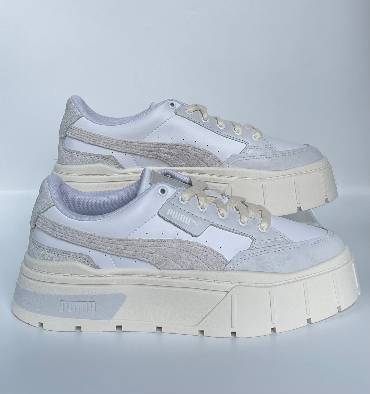 Puma Mayze Stack Platform Trainers, White and Grey