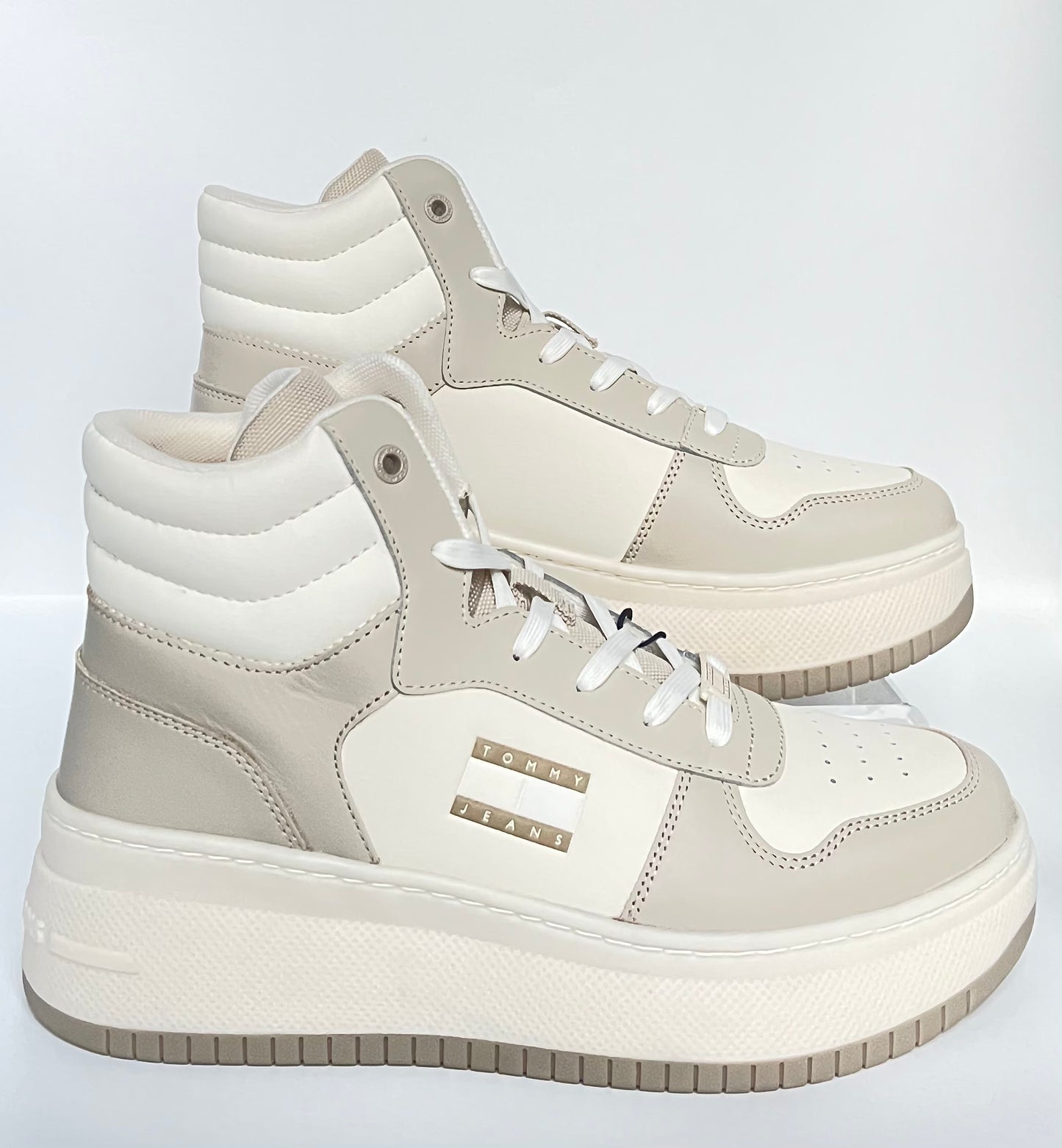 Tommy Jeans Retro Basket Trainers, Stone Hi-Top