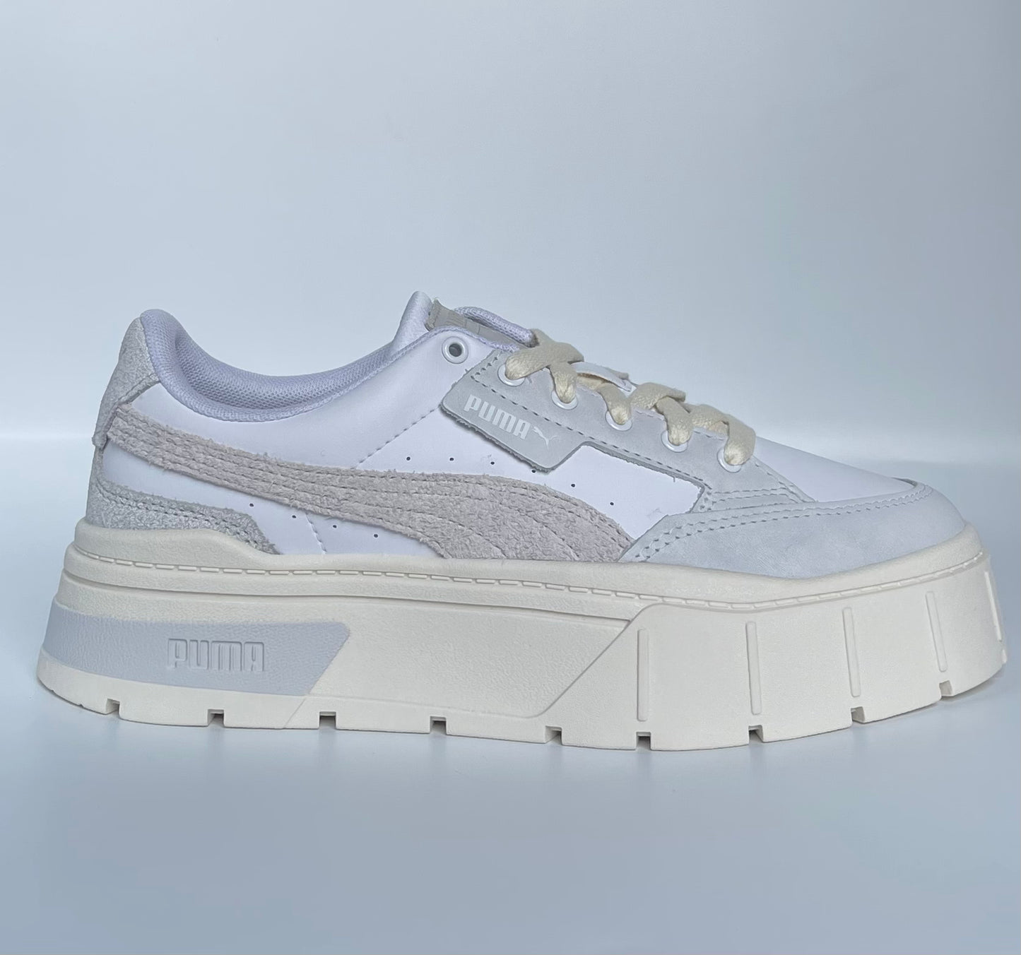 Puma Mayze Stack Platform Trainers, White and Grey