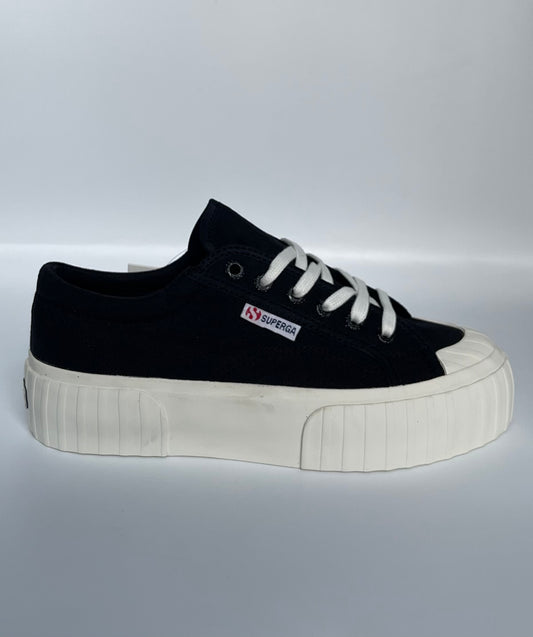 Superga 2631 Stripe Platform Trainers, Black