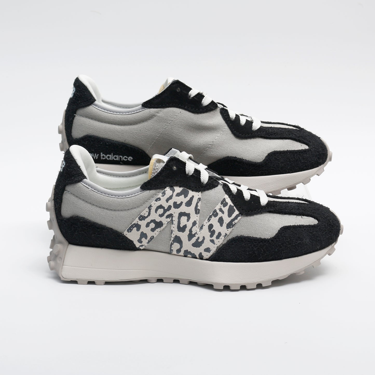 New Balance 327 Black Grey Leopard Trainers