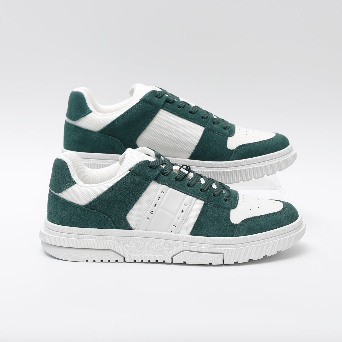 Tommy Jeans Mixed Material Cupsole Trainers, White and Green