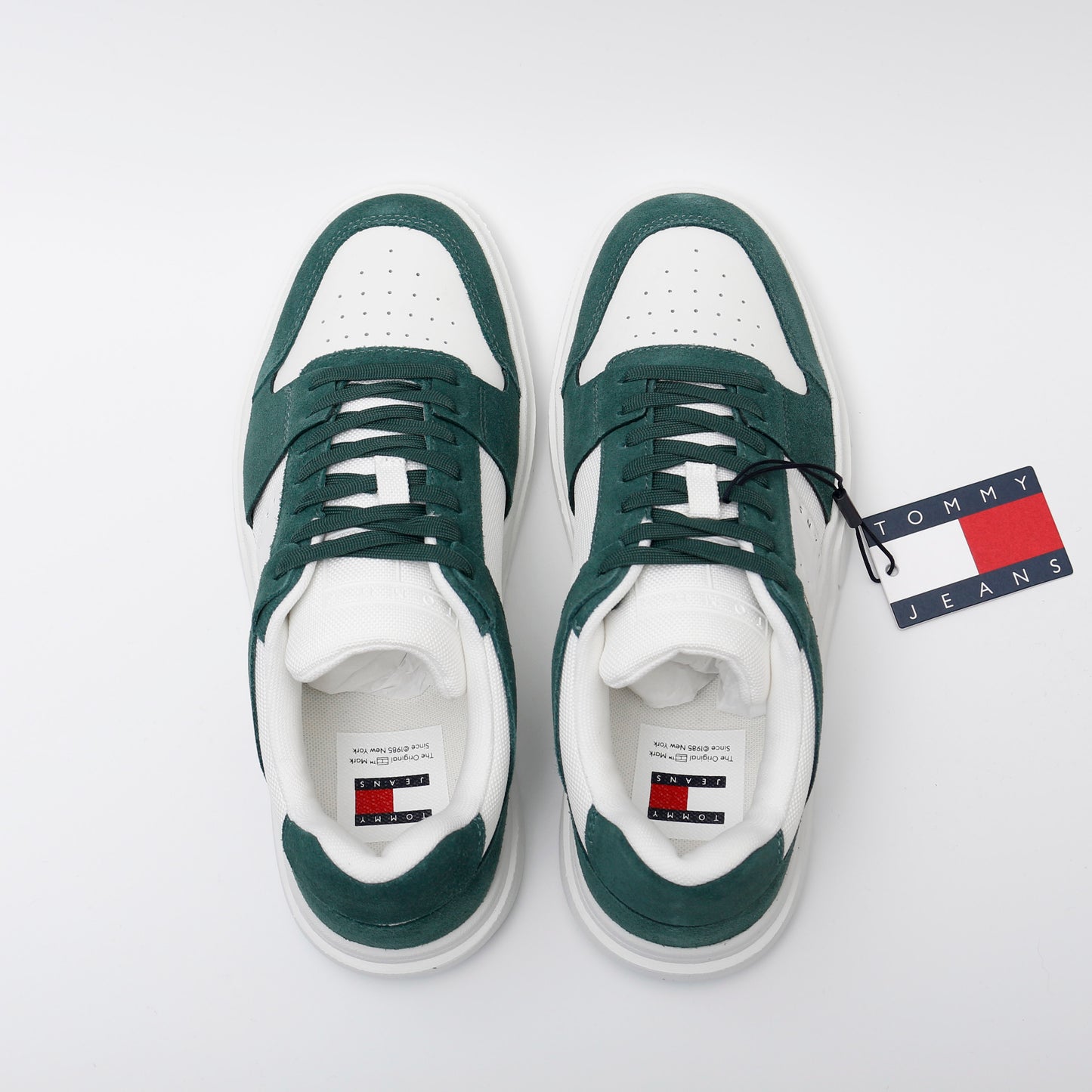 Tommy Jeans Mixed Material Cupsole Trainers, White and Green