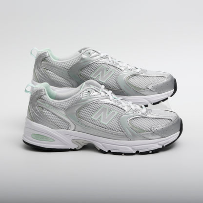 New Balance MR530 Trainers, Metallic Silver and Mint Green