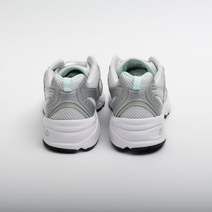 New Balance MR530 Trainers, Metallic Silver and Mint Green