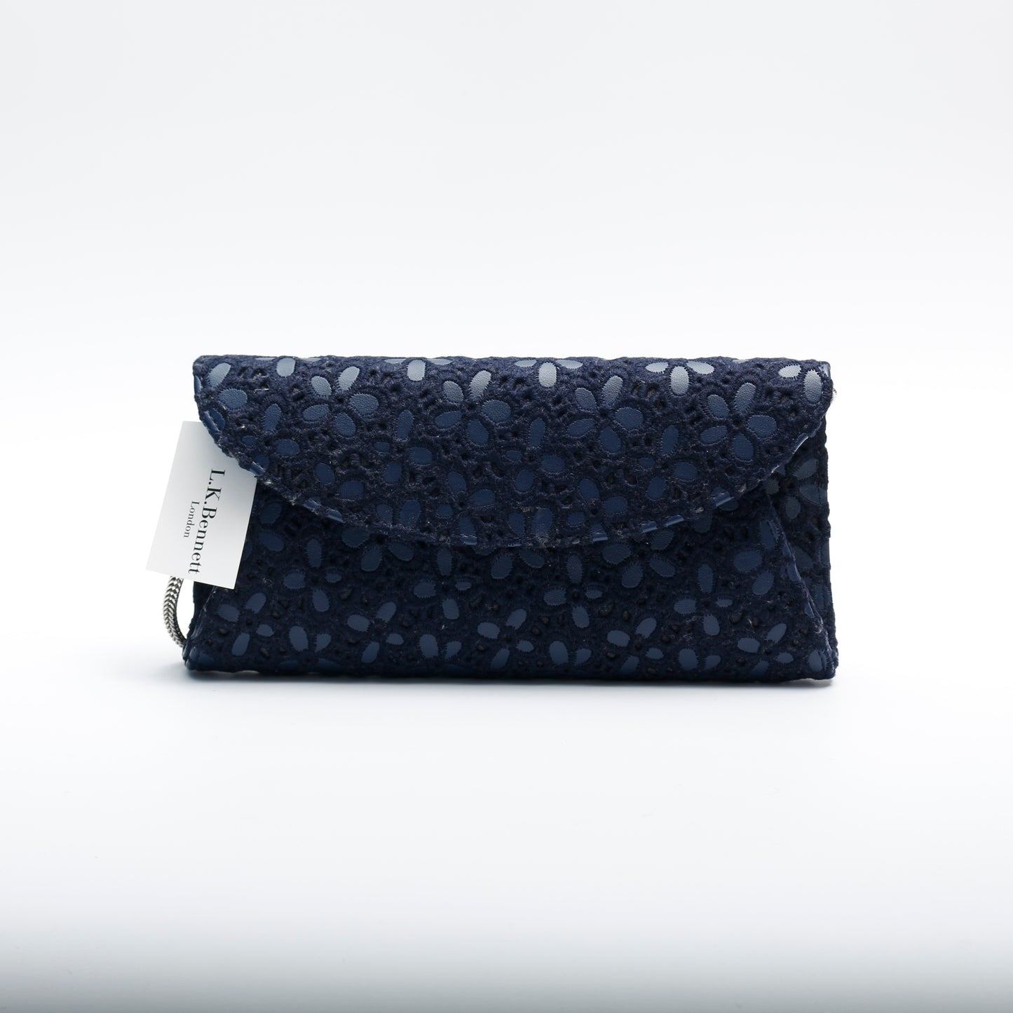 L.K. Bennett Women's CU Flo Navy Blue Floral Clutch Bag With Silver Strap