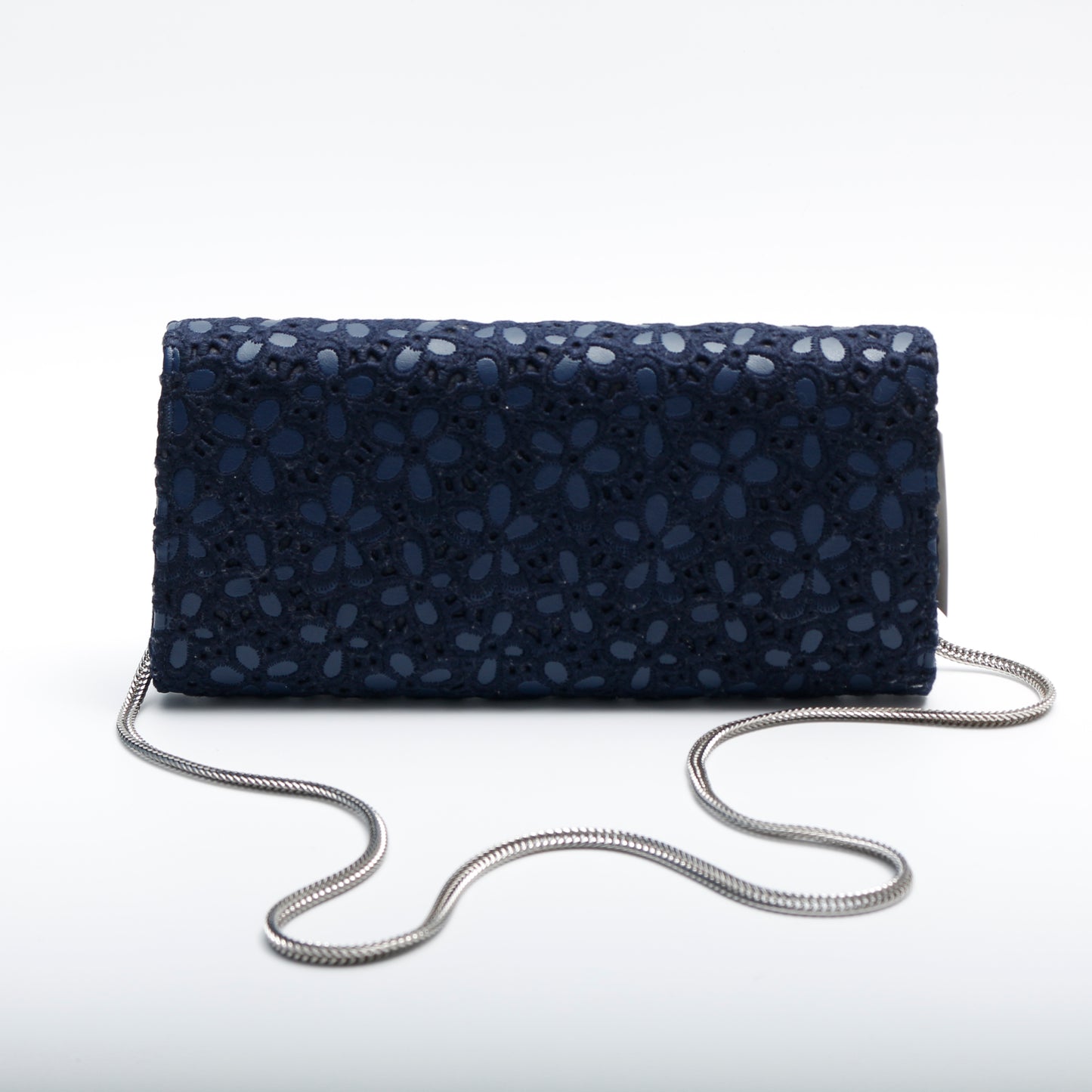 L.K. Bennett Women's CU Flo Navy Blue Floral Clutch Bag With Silver Strap