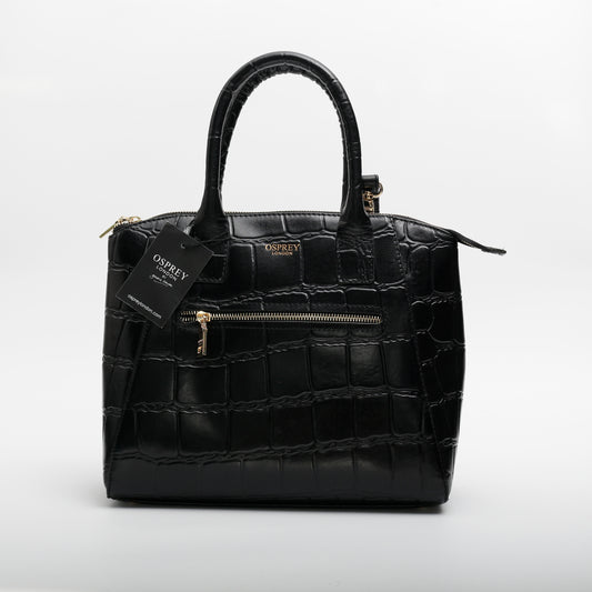 Osprey Leather Croc Print Bag, Black