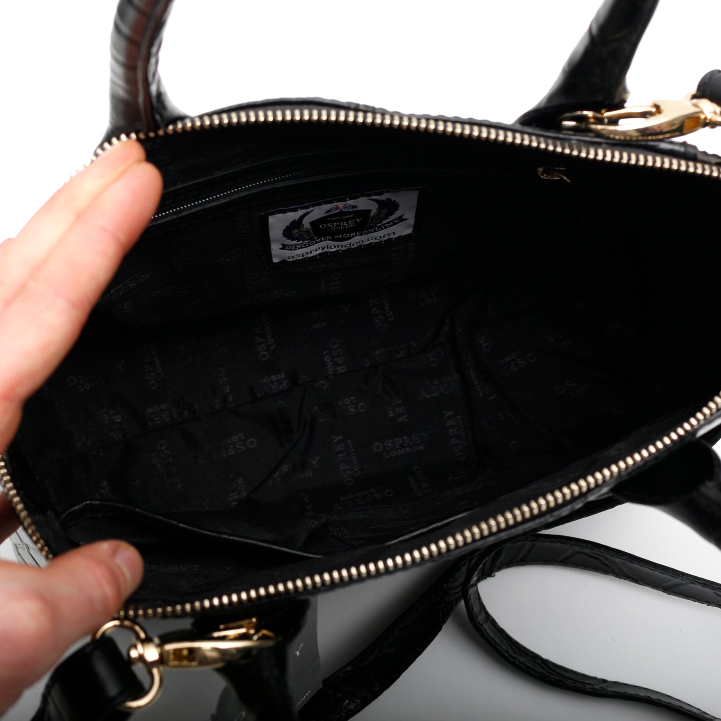 Osprey Leather Croc Print Bag, Black