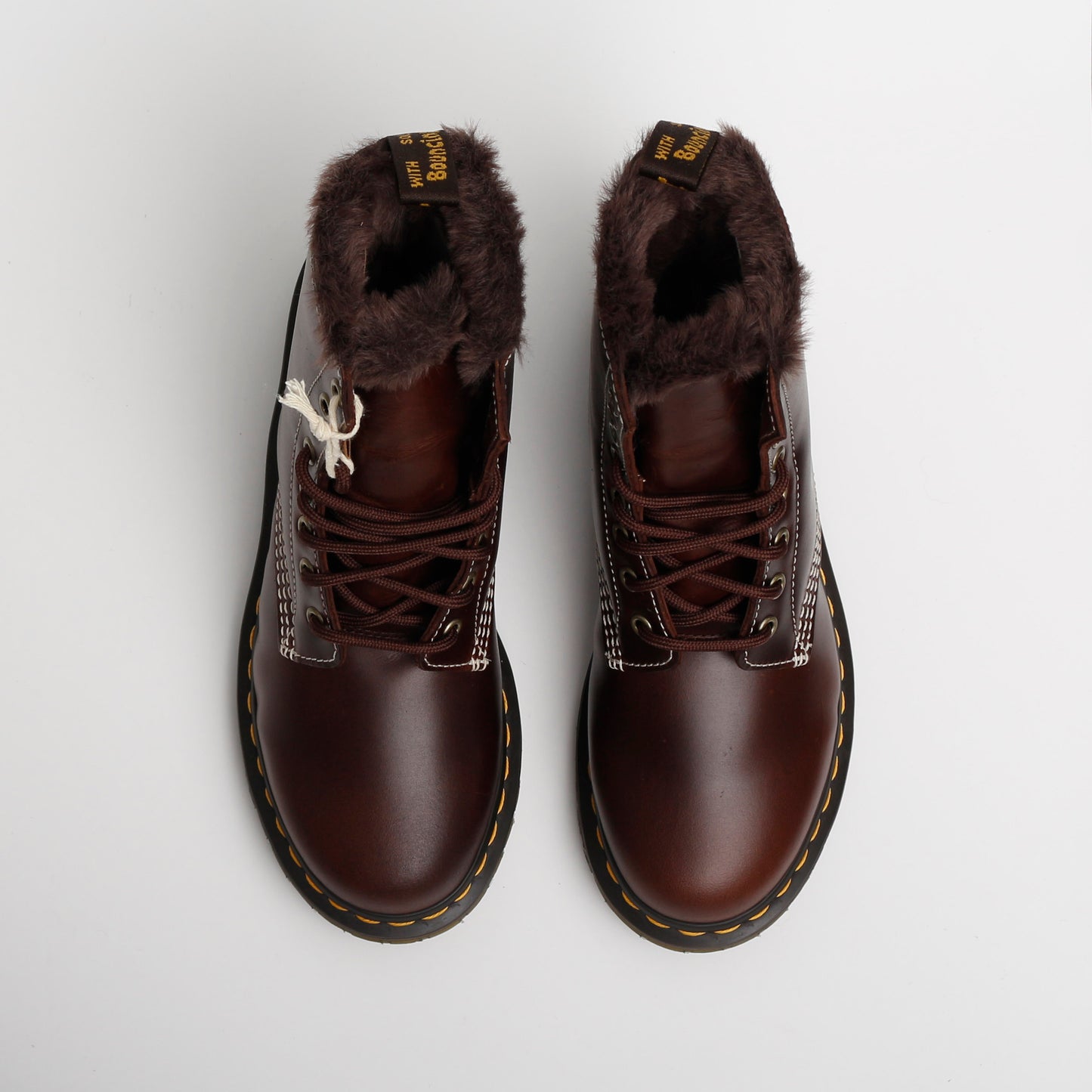 Dr Martens 1460 Serena Faux Fur Lined Leather Lace Up Boots, Dark Brown