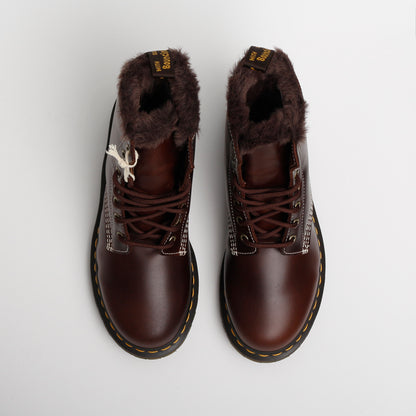 Dr Martens 1460 Serena Faux Fur Lined Leather Lace Up Boots, Dark Brown